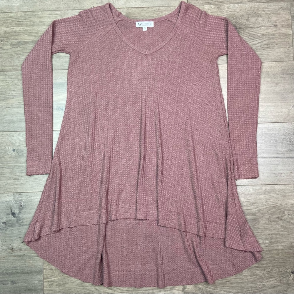 Wonderland Waffle Knit Swing high low tunic top S
